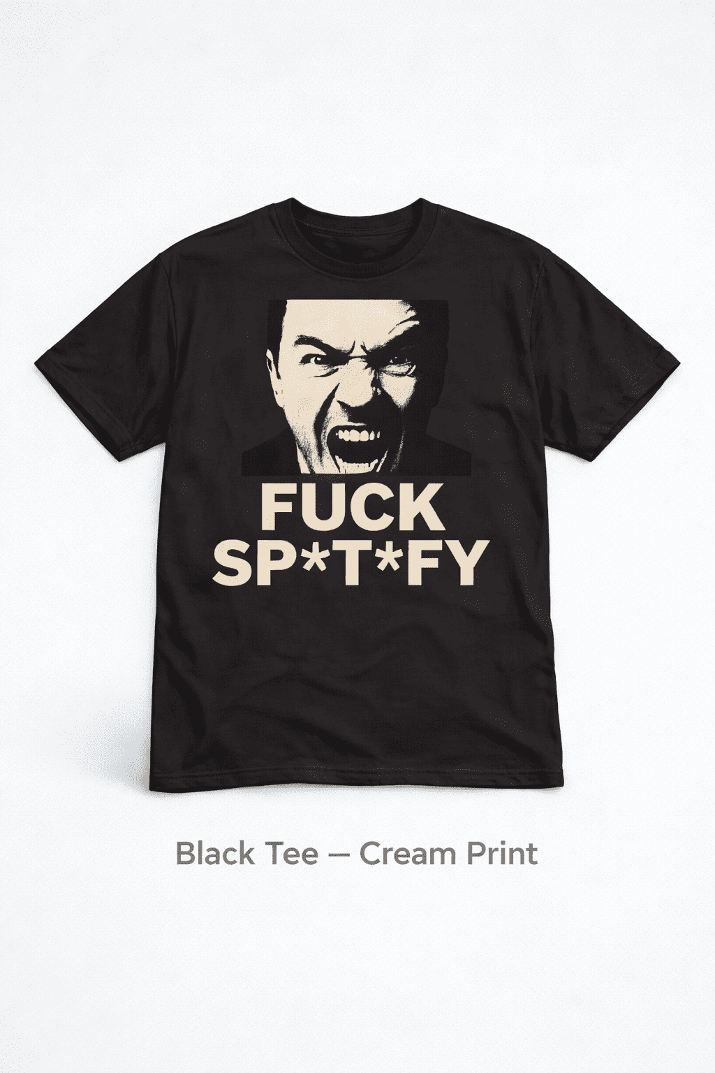 Black Tee — Cream Print